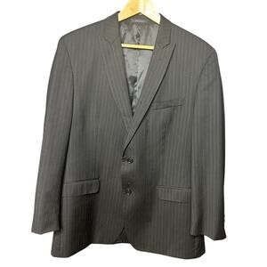 Calvin Klein Men's Black Wool-Blend Pinstriped Blazer Jacket Size 43 Regular